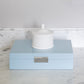 Large pale blue jewelry box with silver plated clasp