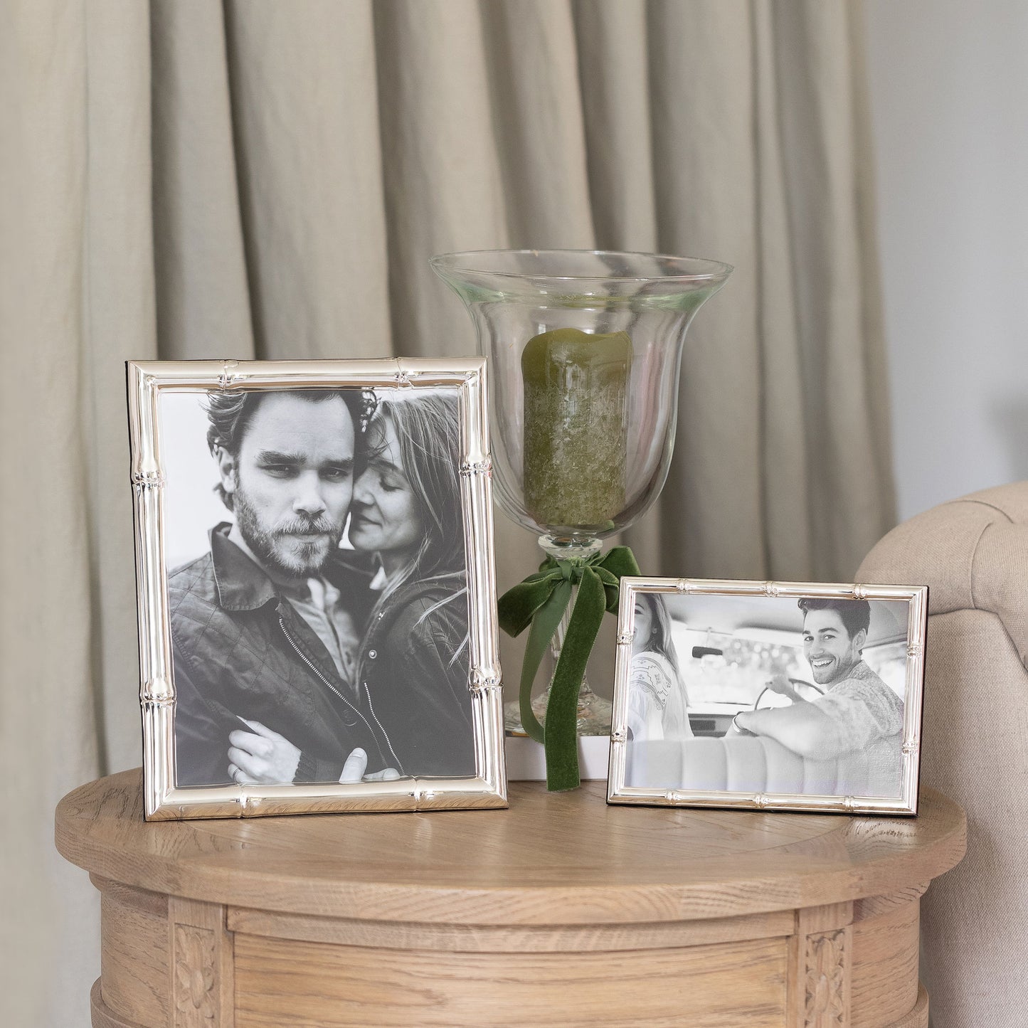 A pair of bamboo silver plated picture frames