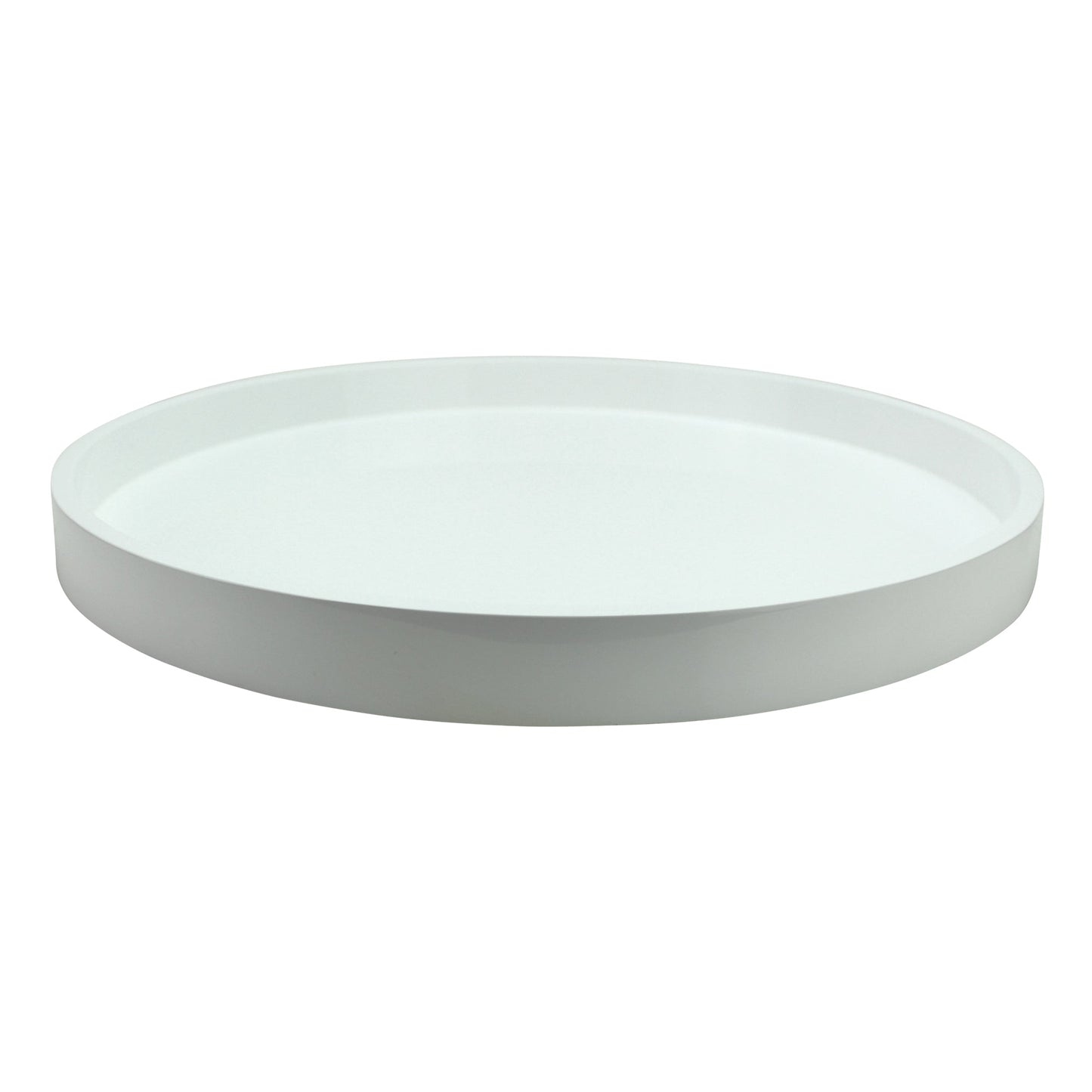 White Straight Sided Round Medium Lacquered Tray