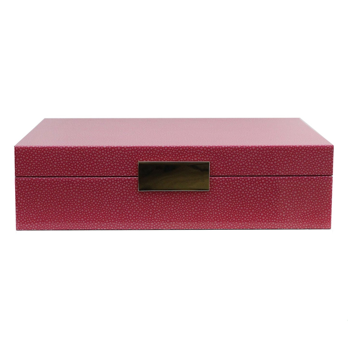 Large pink jewelry box with gold plated clasp