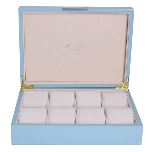 Large pale blue watch box with cream suede interior