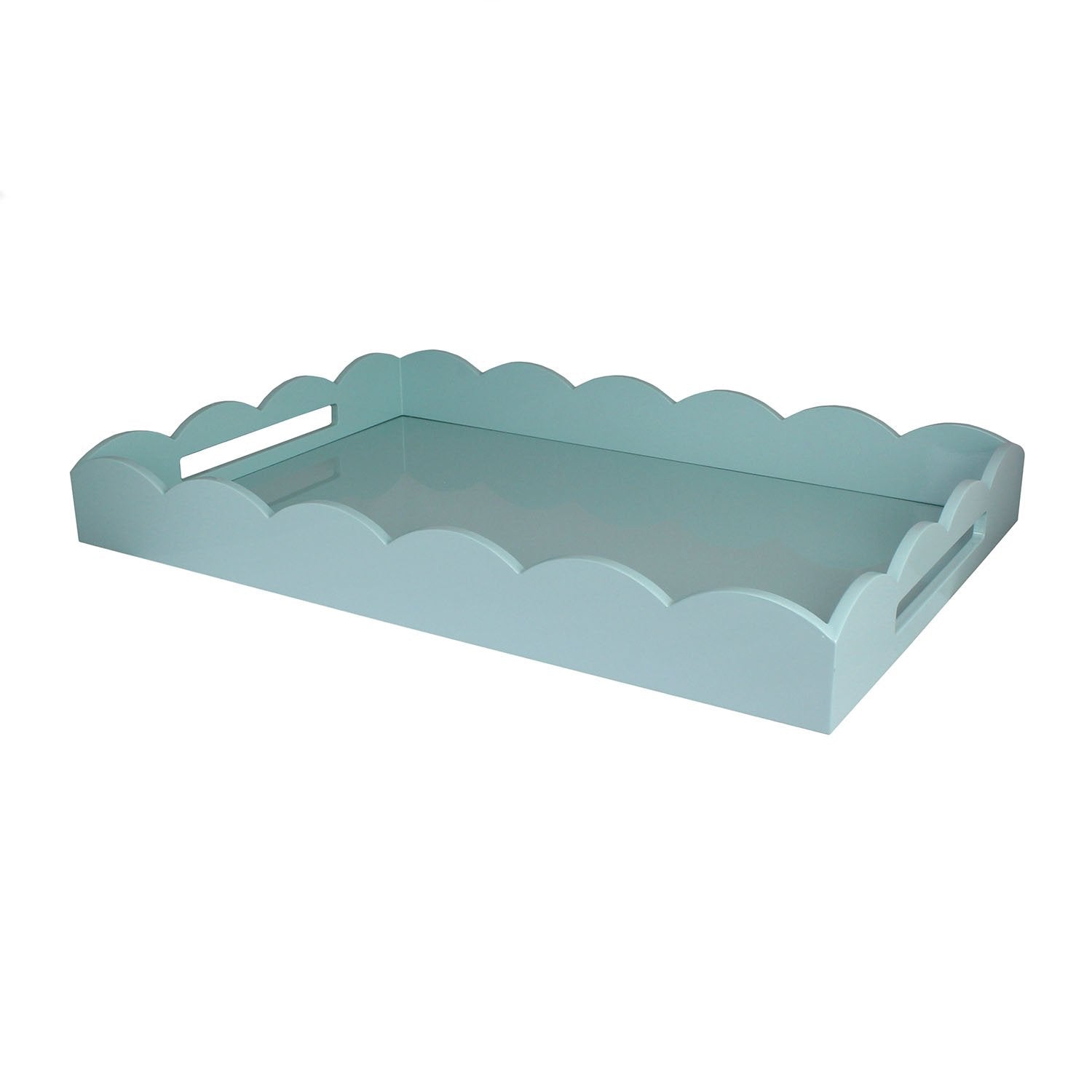 Large Eau De Nil lacquer tray with a scalloped edge