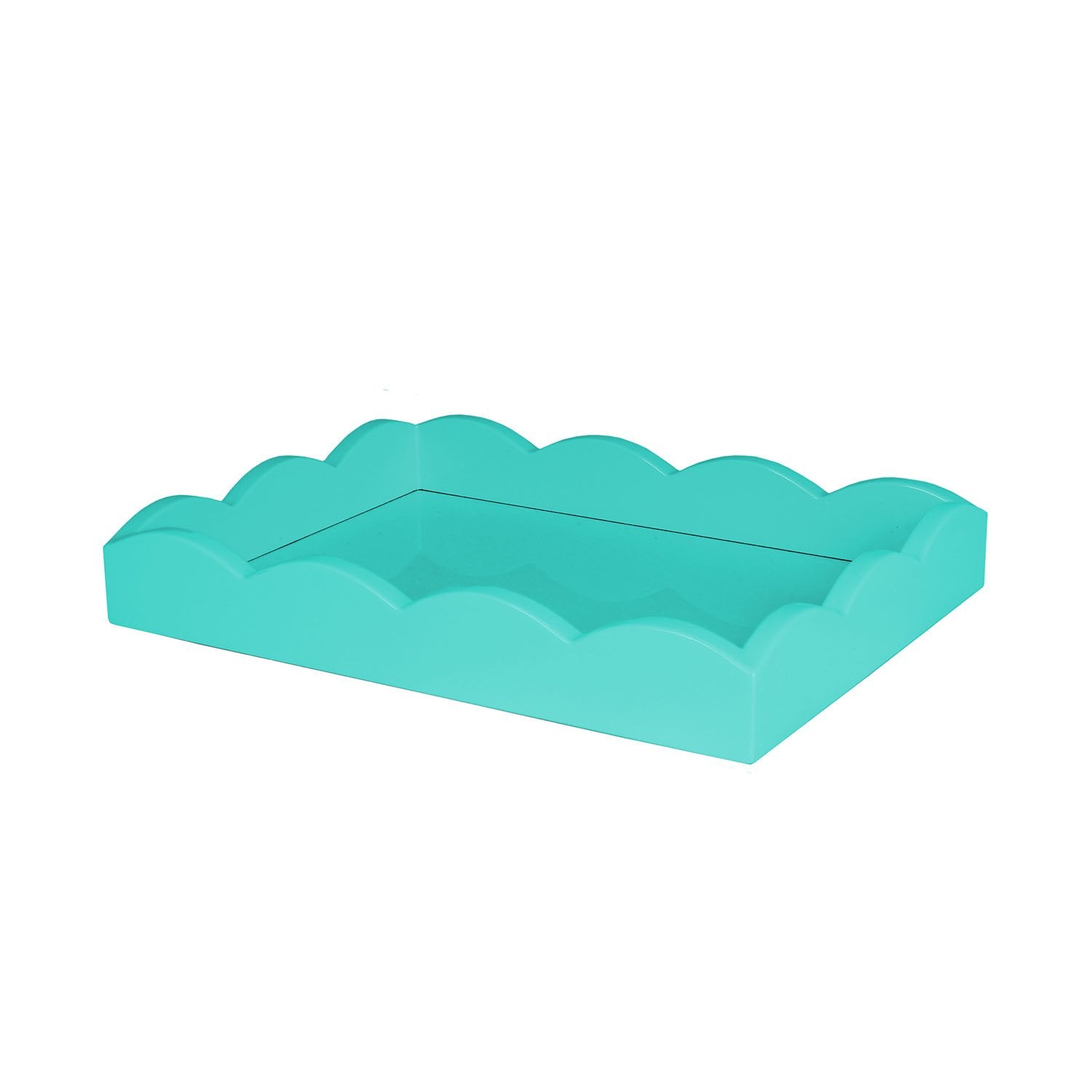 Small turquoise blue lacquer tray with a scalloped edge