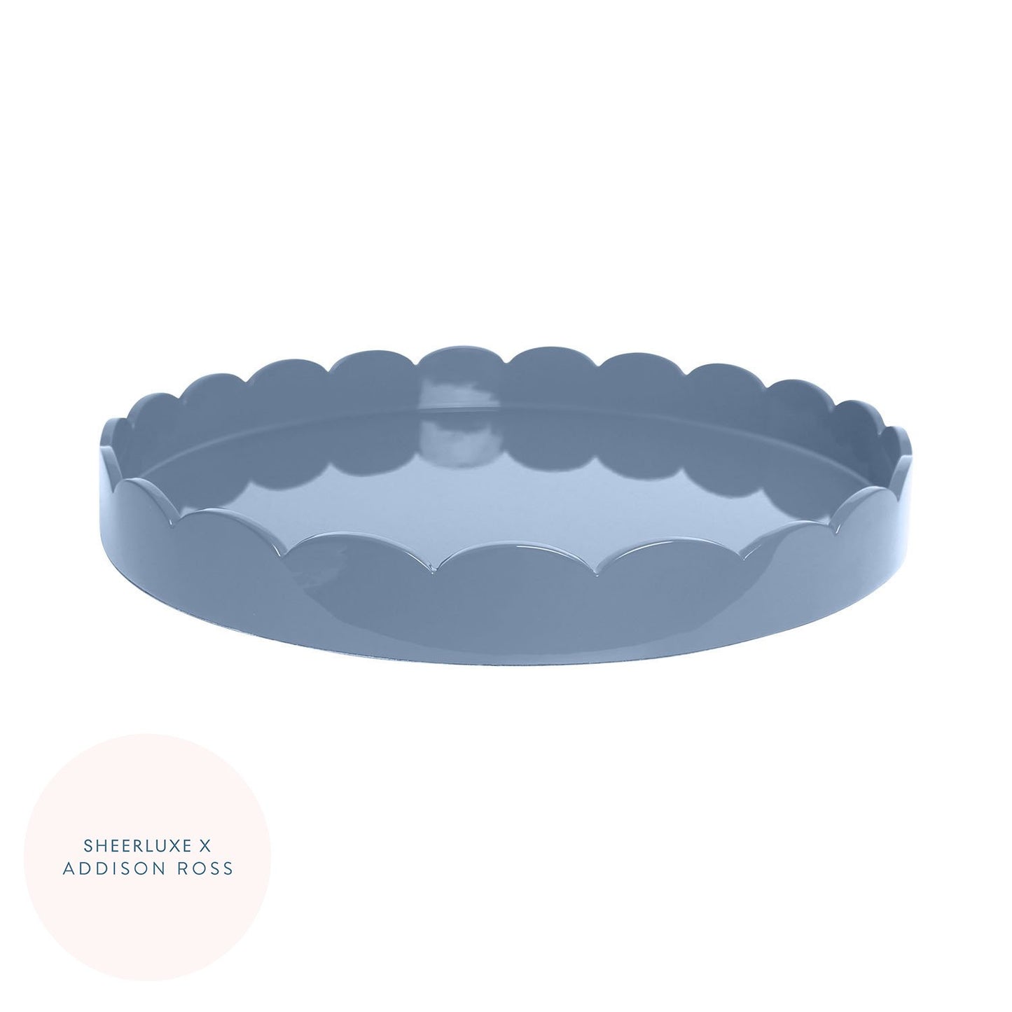 Chambray Blue Round Lacquered Scallop Ottoman Tray – Limited Edition