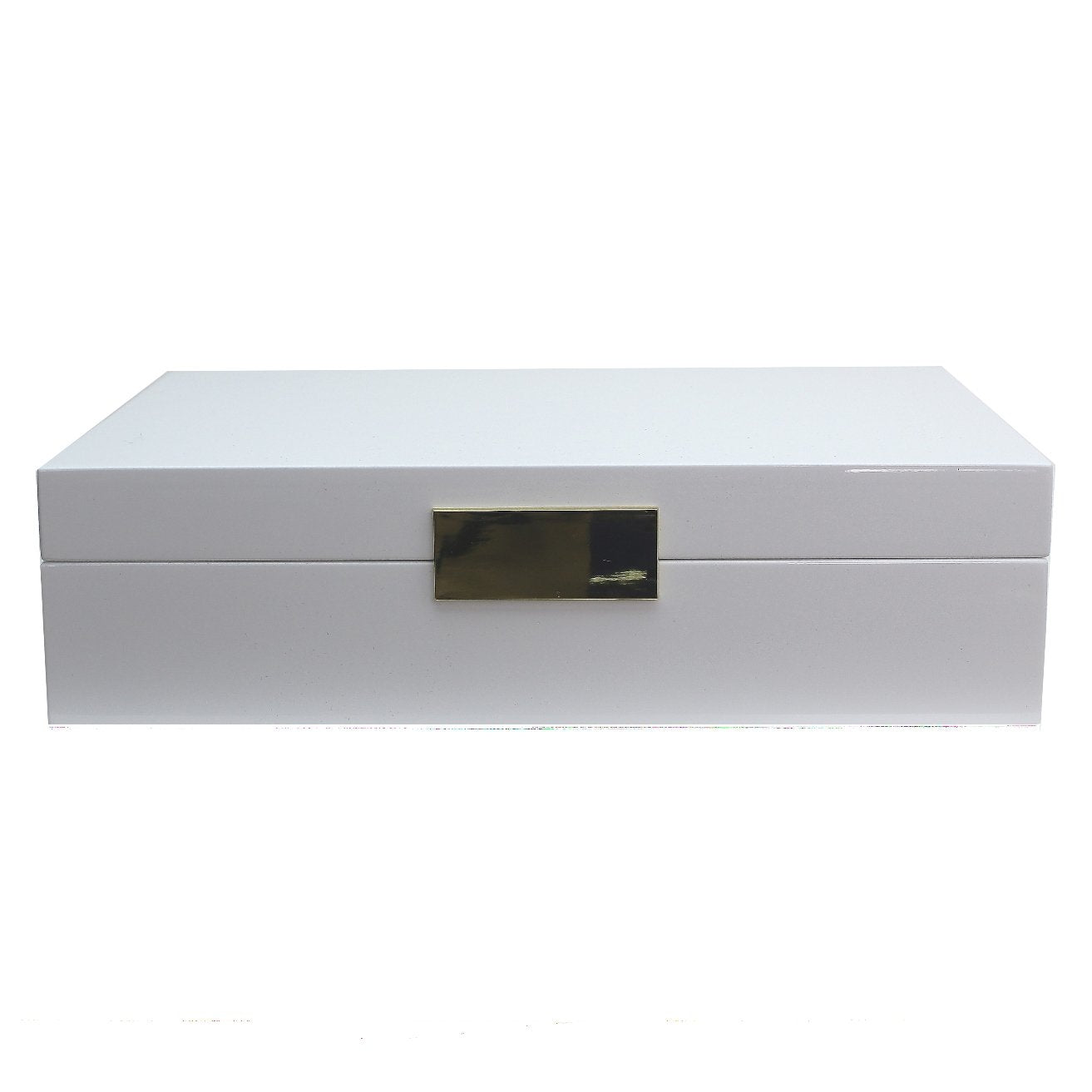 Large white watch box with gold plated clasp