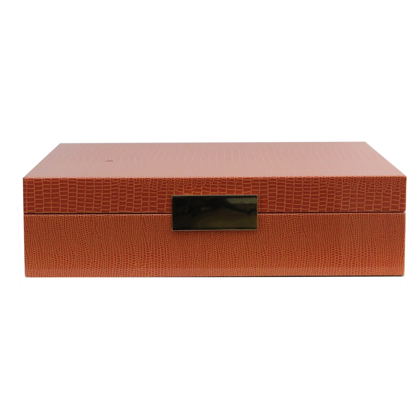 Large orange storage box with gold plated clasp