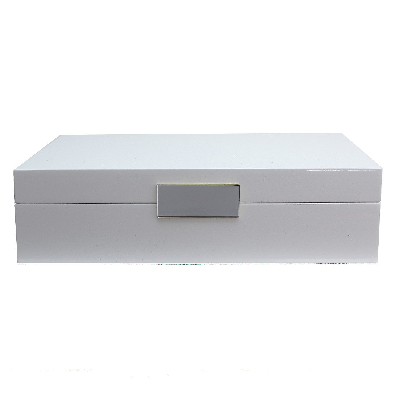 Large white watch box with silver plated clasp