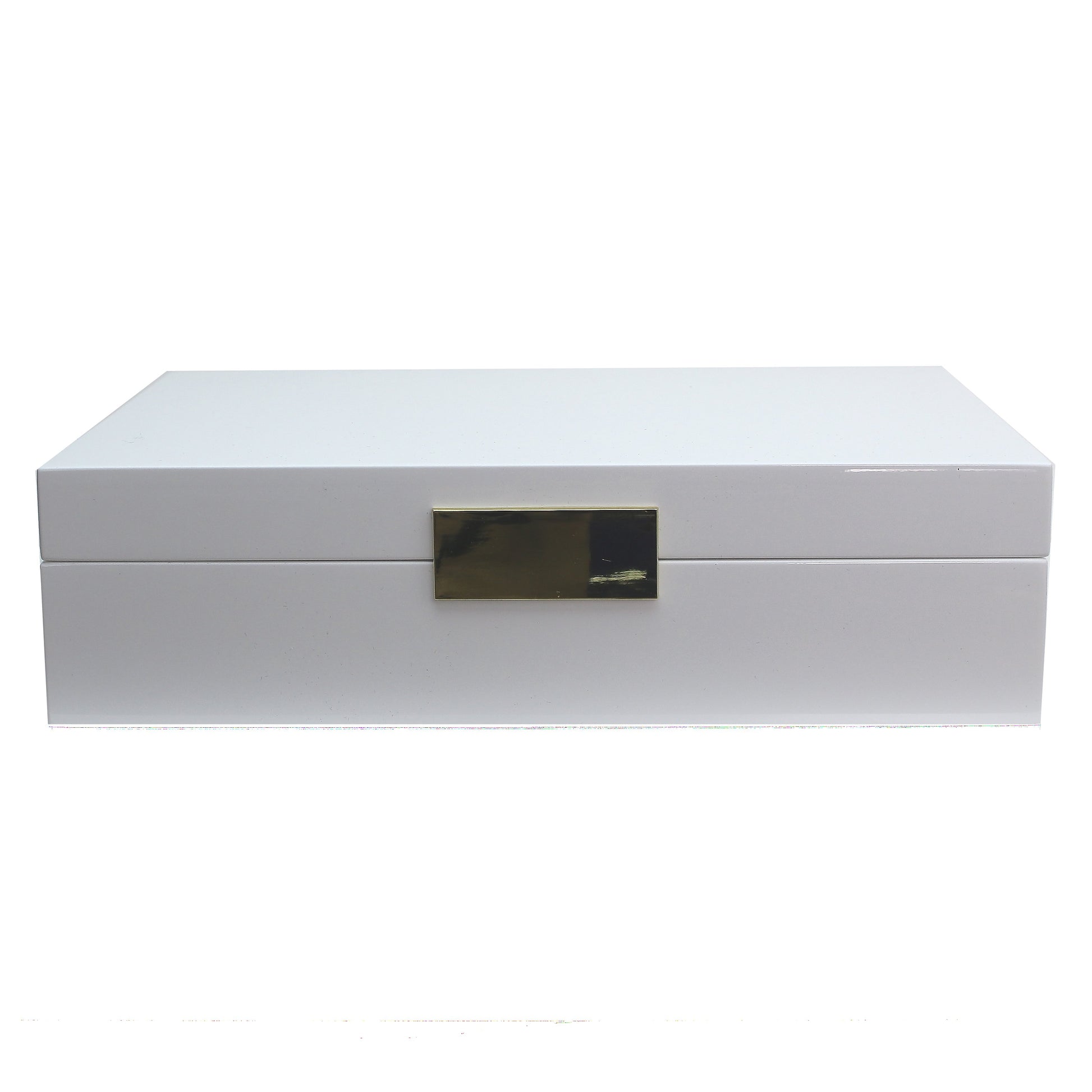 Large white jewelry box with silver plated clasp