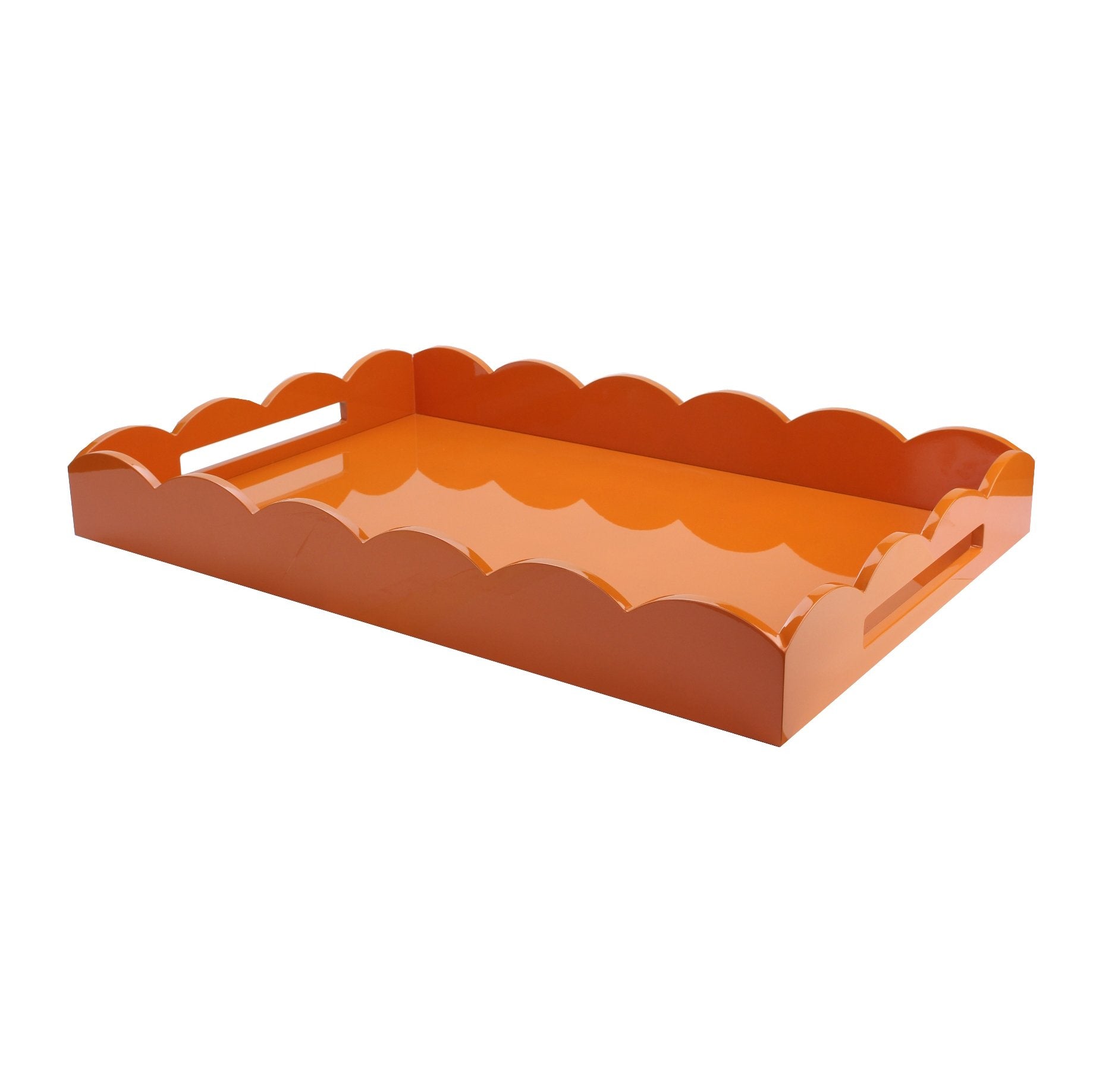 Large orange lacquer tray with a scalloped edge