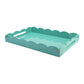 Large turquoise blue lacquer tray with a scalloped edge