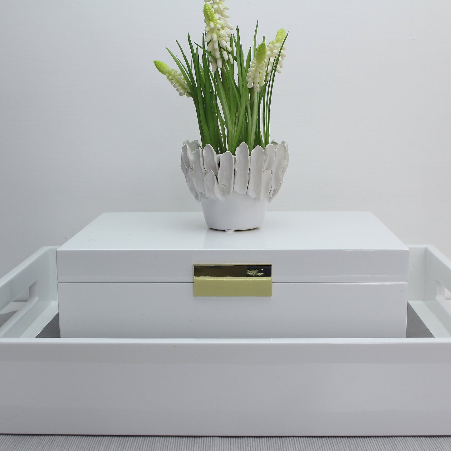 Large white storage box with gold plated clasp