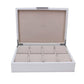 Large white watch box with cream suede interior