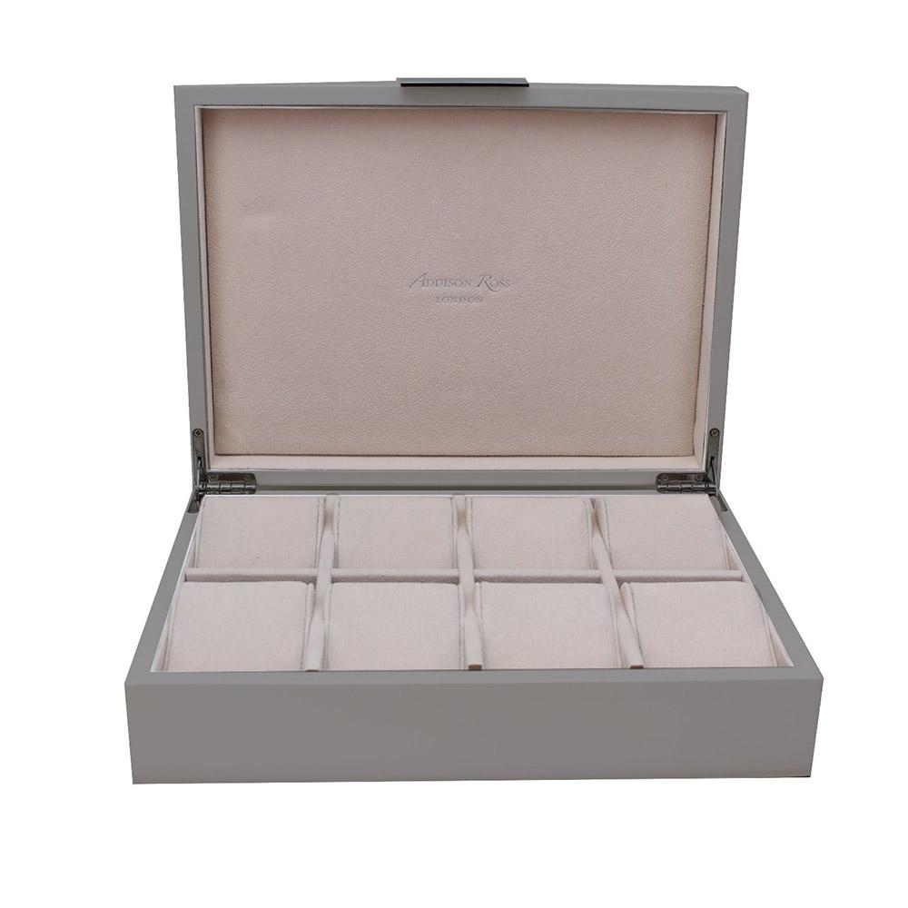 Large chiffon gray watch box with cream suede interior