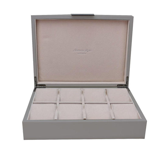 Large chiffon gray watch box with cream suede interior