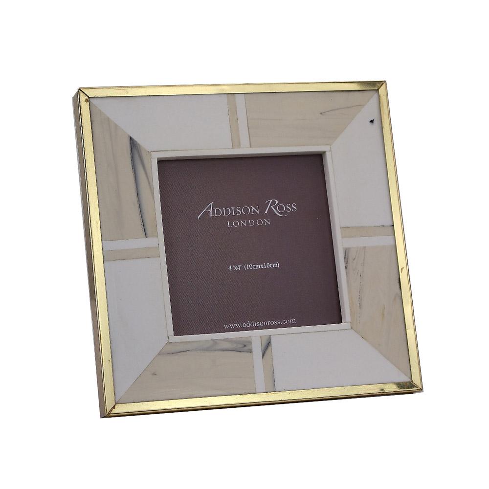 White Bone 4 x 4 Photo Frame With Brass Border - Exotic Frames - Addison Ross