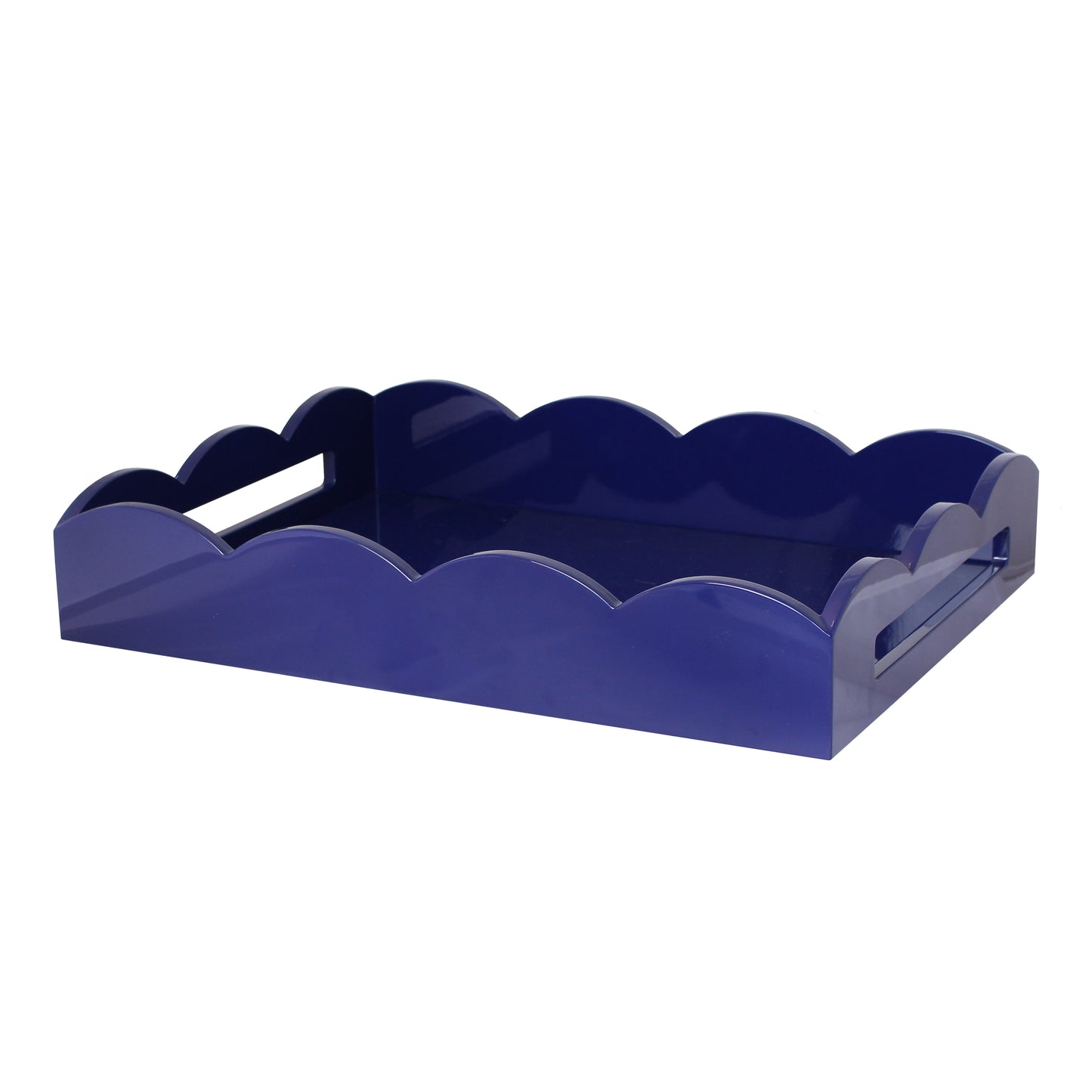 Navy blue lacquer tray with a scalloped edge