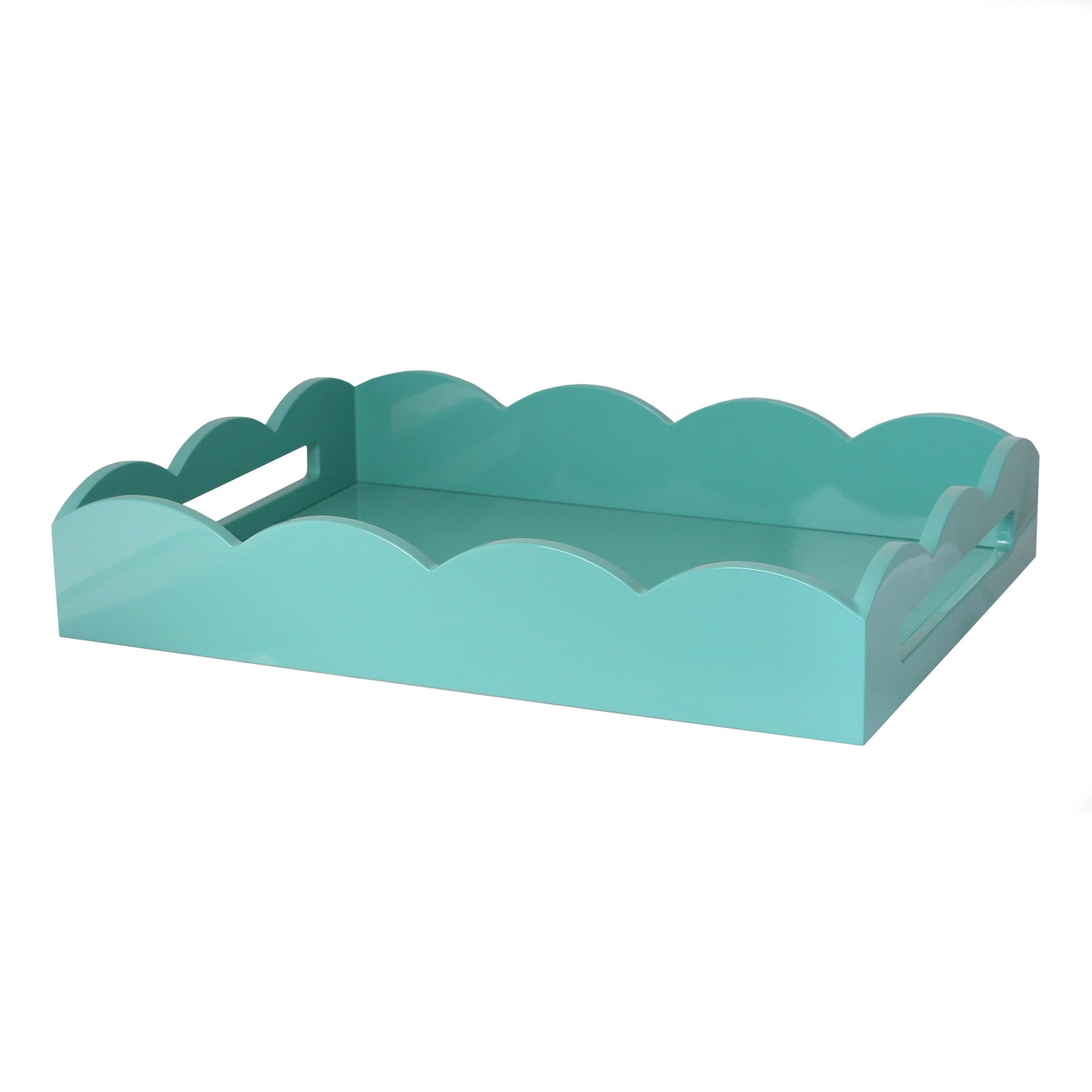 Turquoise blue lacquer tray with a scalloped edge