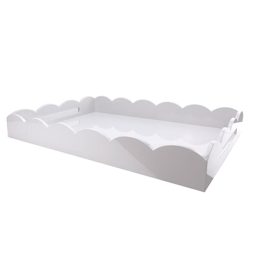Large white lacquer tray with a scalloped edge