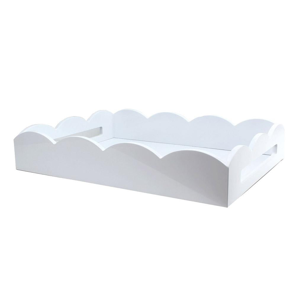 White lacquer tray with a scalloped edge